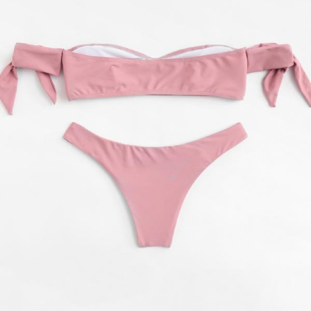 Pink Tie Off Shoulder Bikini - Picture 2 of 3